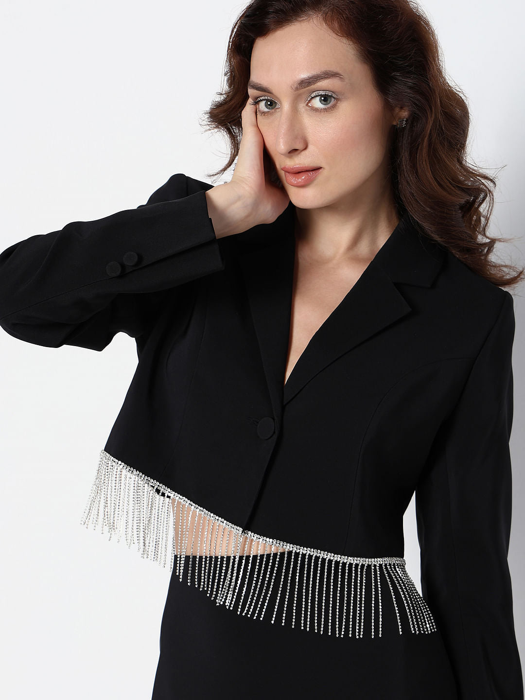 Marquee Black Cropped Embellished8 Co-Ord Set Blazer