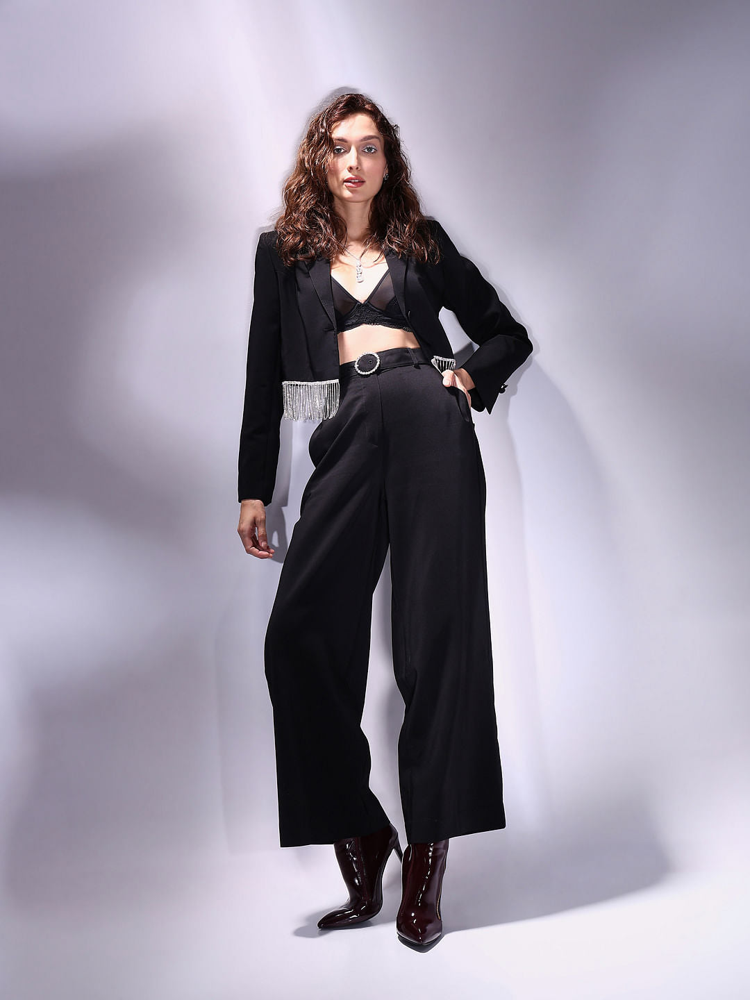 Marquee Black High Rise Embellished Co-Ord Set Pants