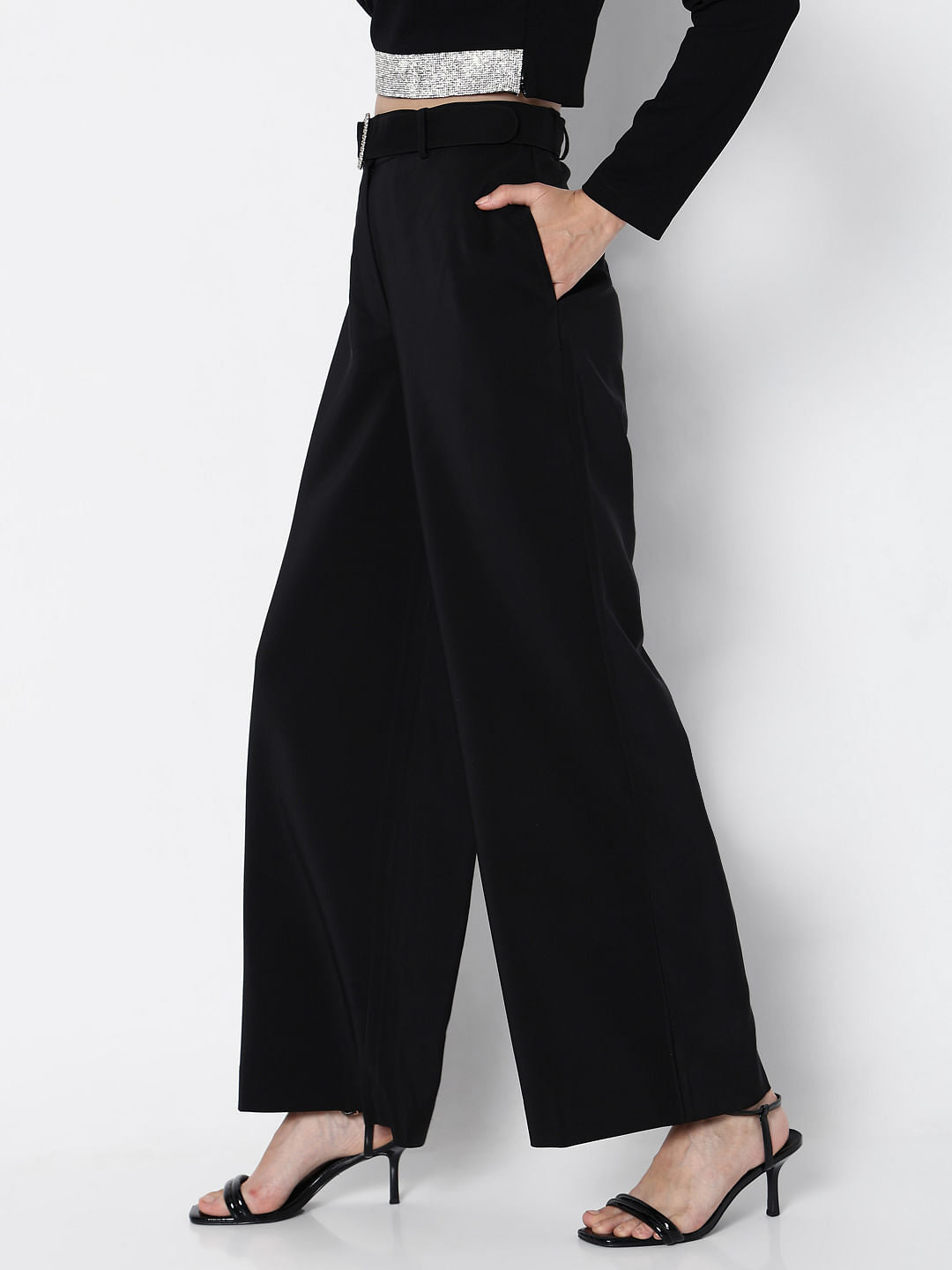 Marquee Black High Rise Embellished Co-Ord Set Pants