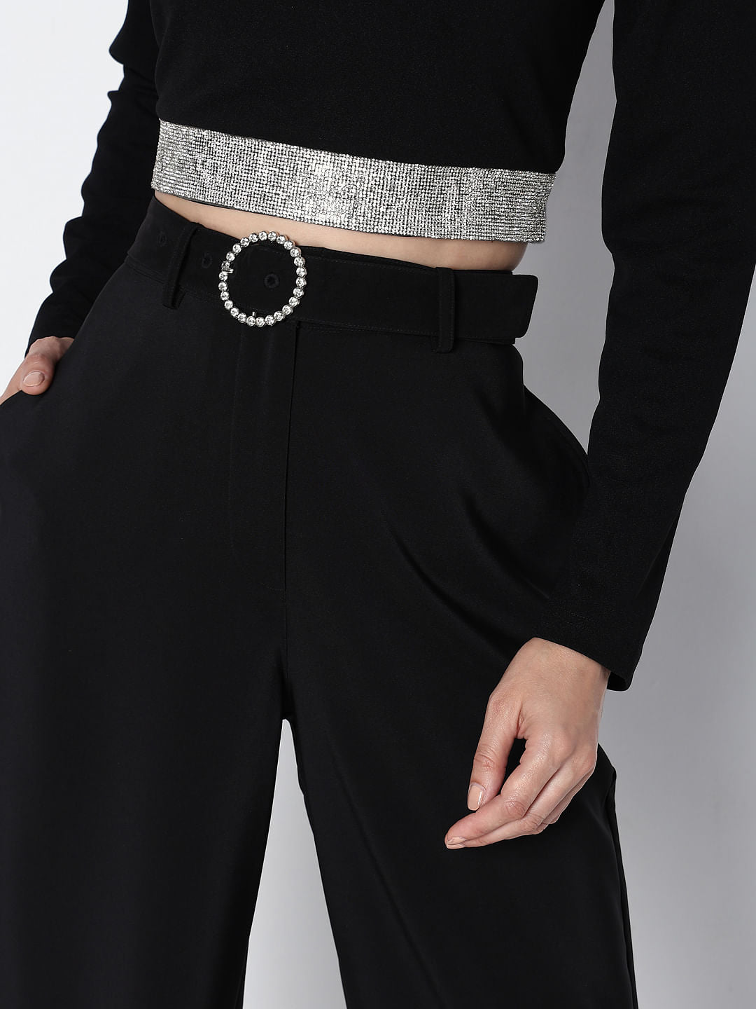 Marquee Black High Rise Embellished Co-Ord Set Pants