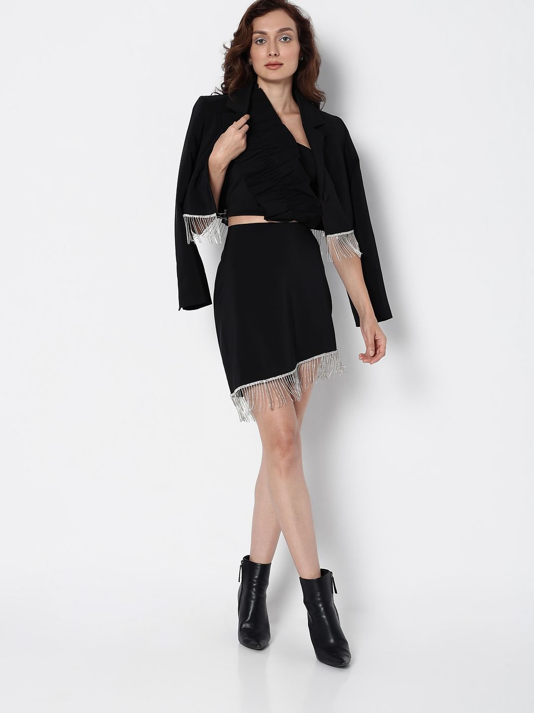 Marquee Black High Rise Embellished Co-Ord Set Skirt