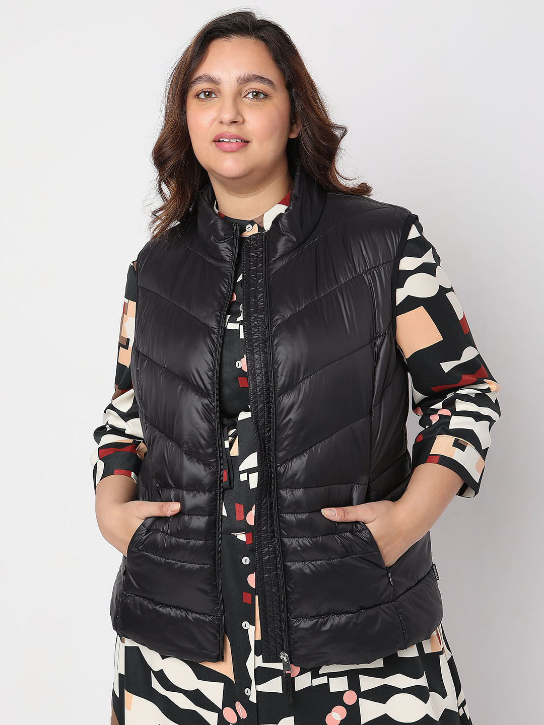 Curve Black Sleeveless Puffer Jacket