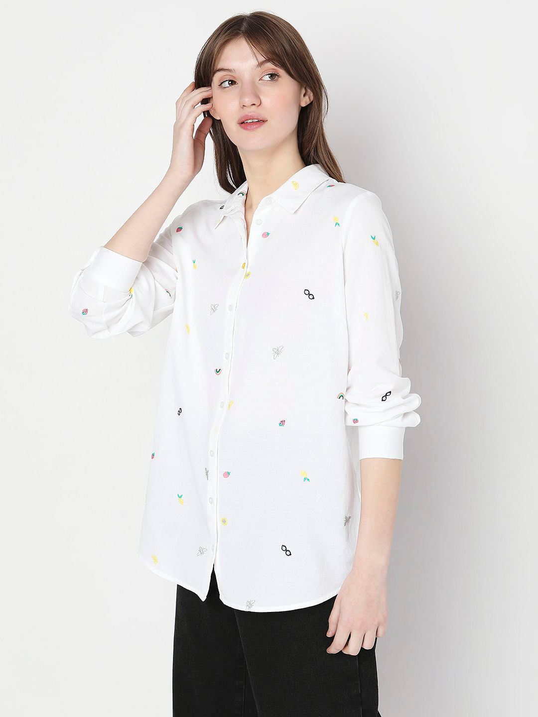 White Ditsy Printed Shirt