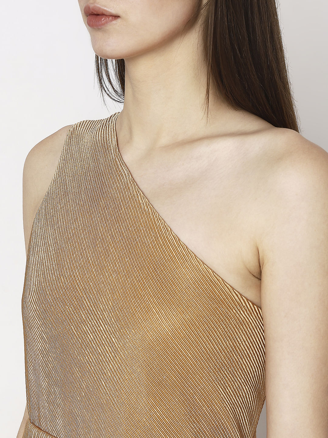 Brown One-Shoulder Maxi Dress