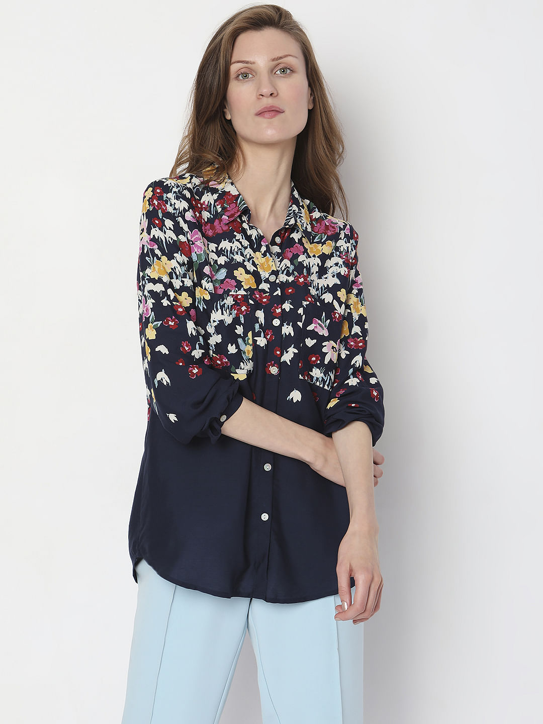 Blue Floral Full Sleeves Shirt