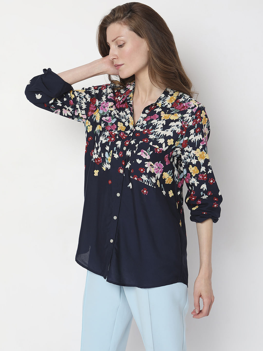 Blue Floral Full Sleeves Shirt