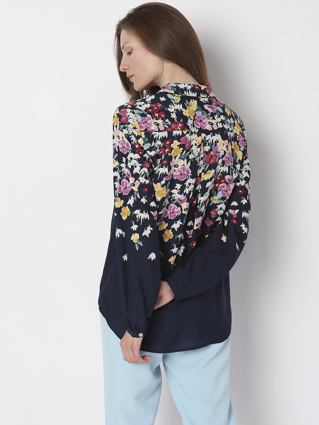 Blue Floral Full Sleeves Shirt
