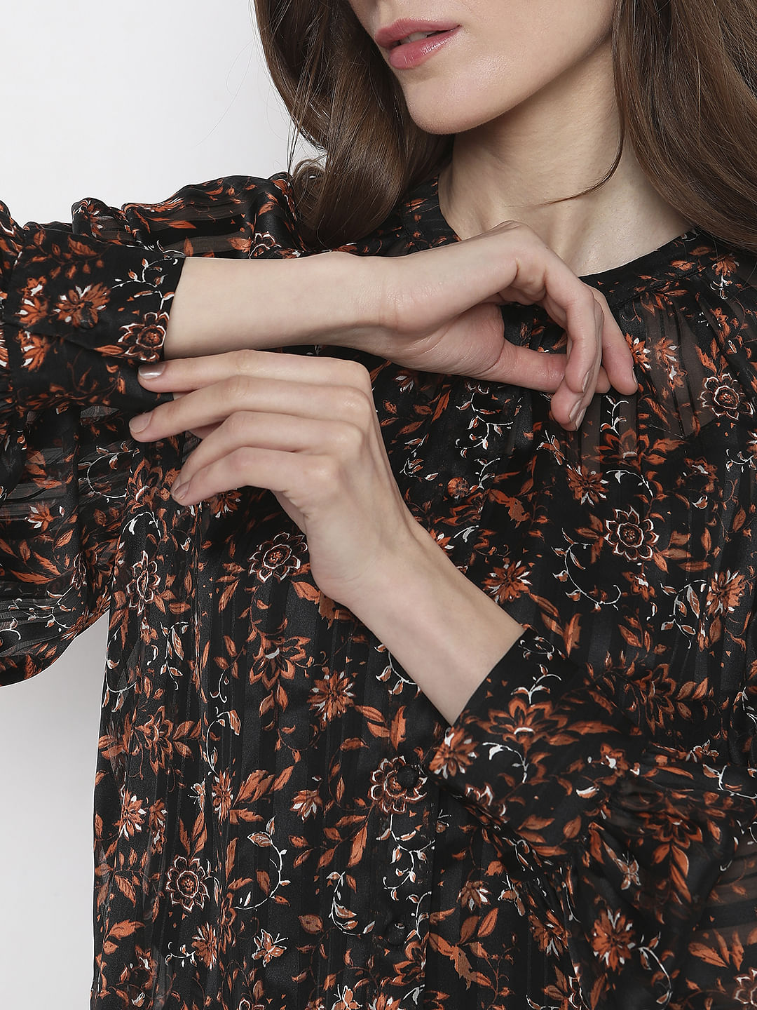 Black Satin Floral Top