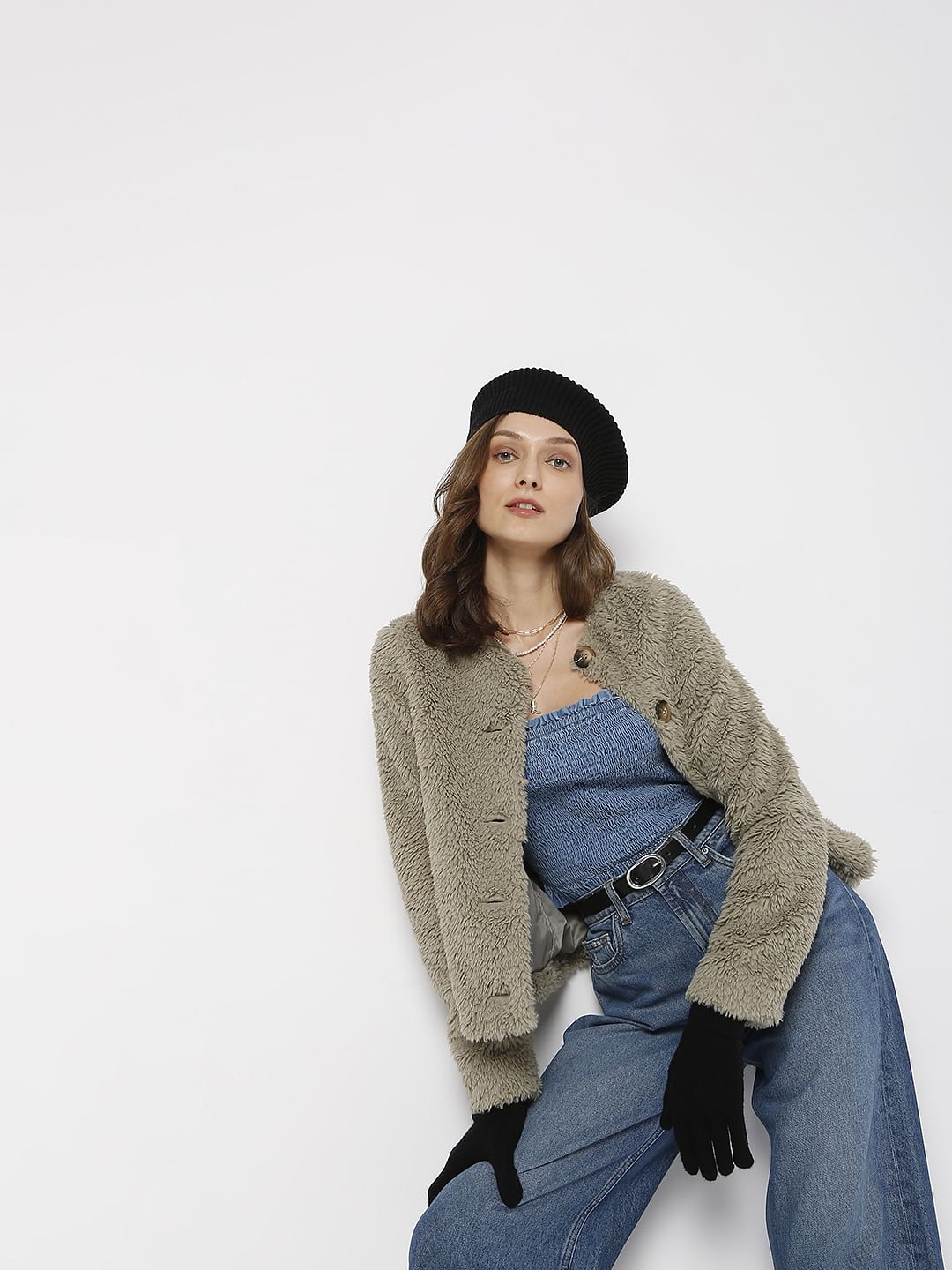 Moss Brown Teddy Short Jacket