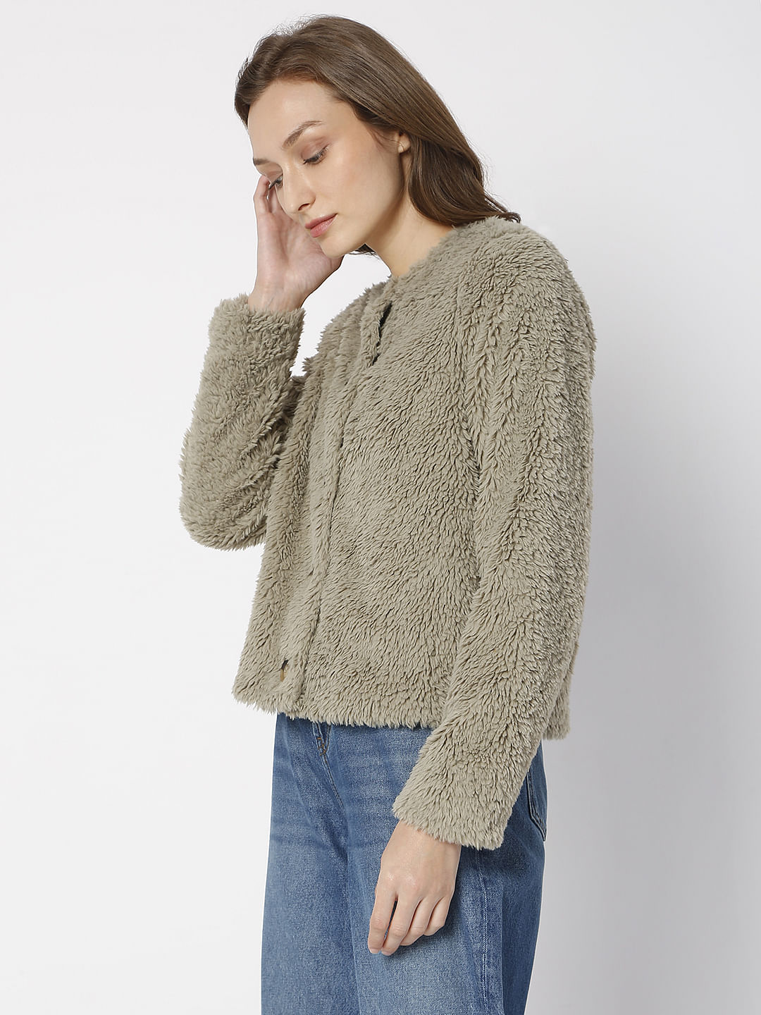 Moss Brown Teddy Short Jacket