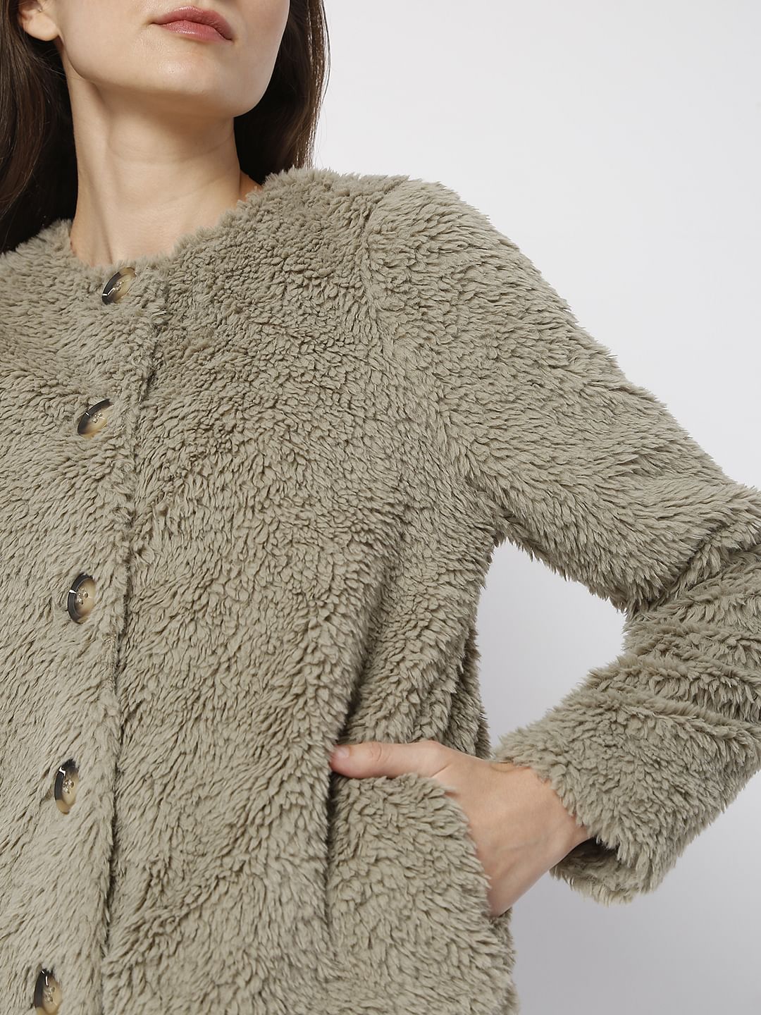 Moss Brown Teddy Short Jacket