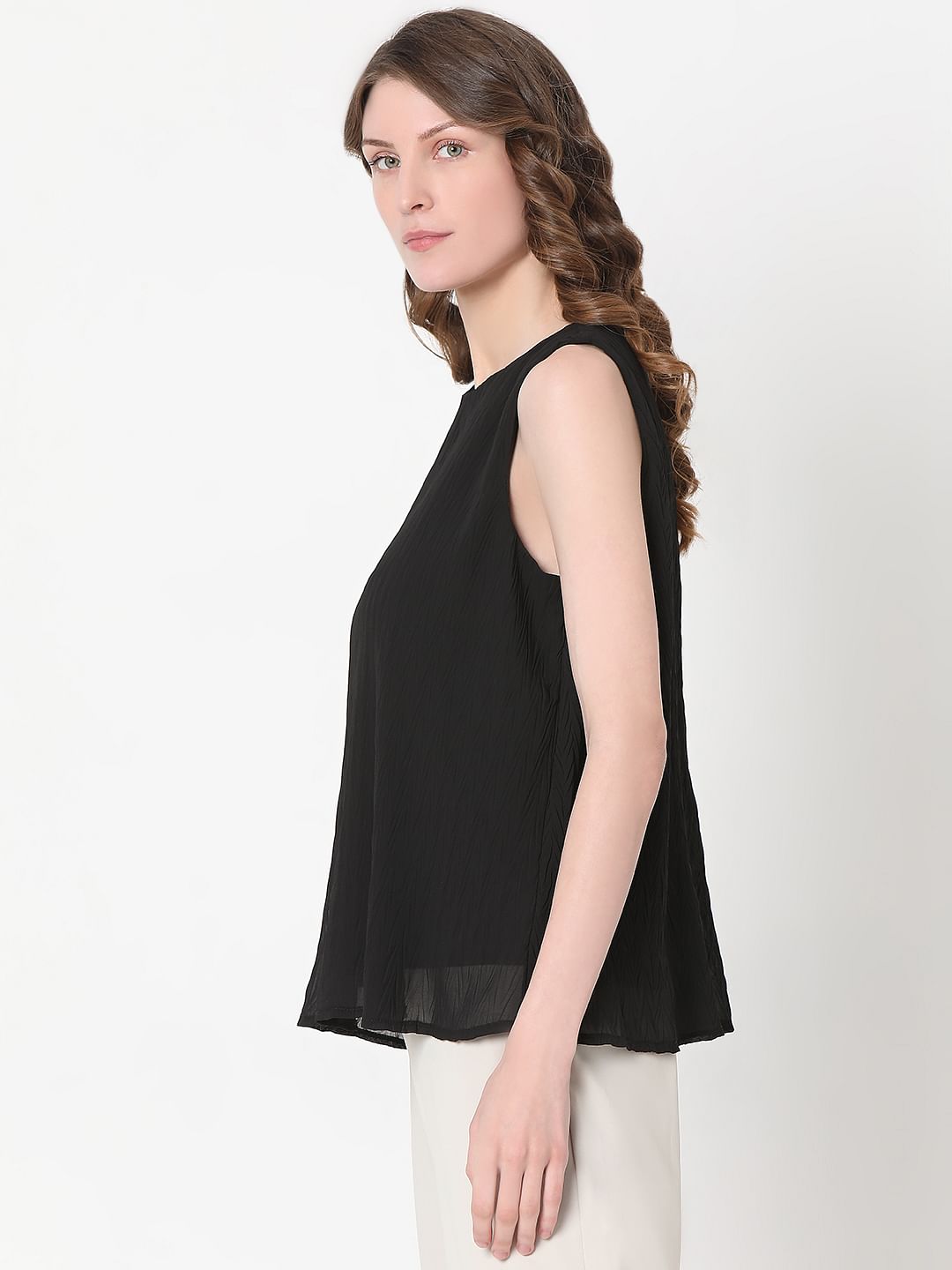 Black Textured Sleeveless Top