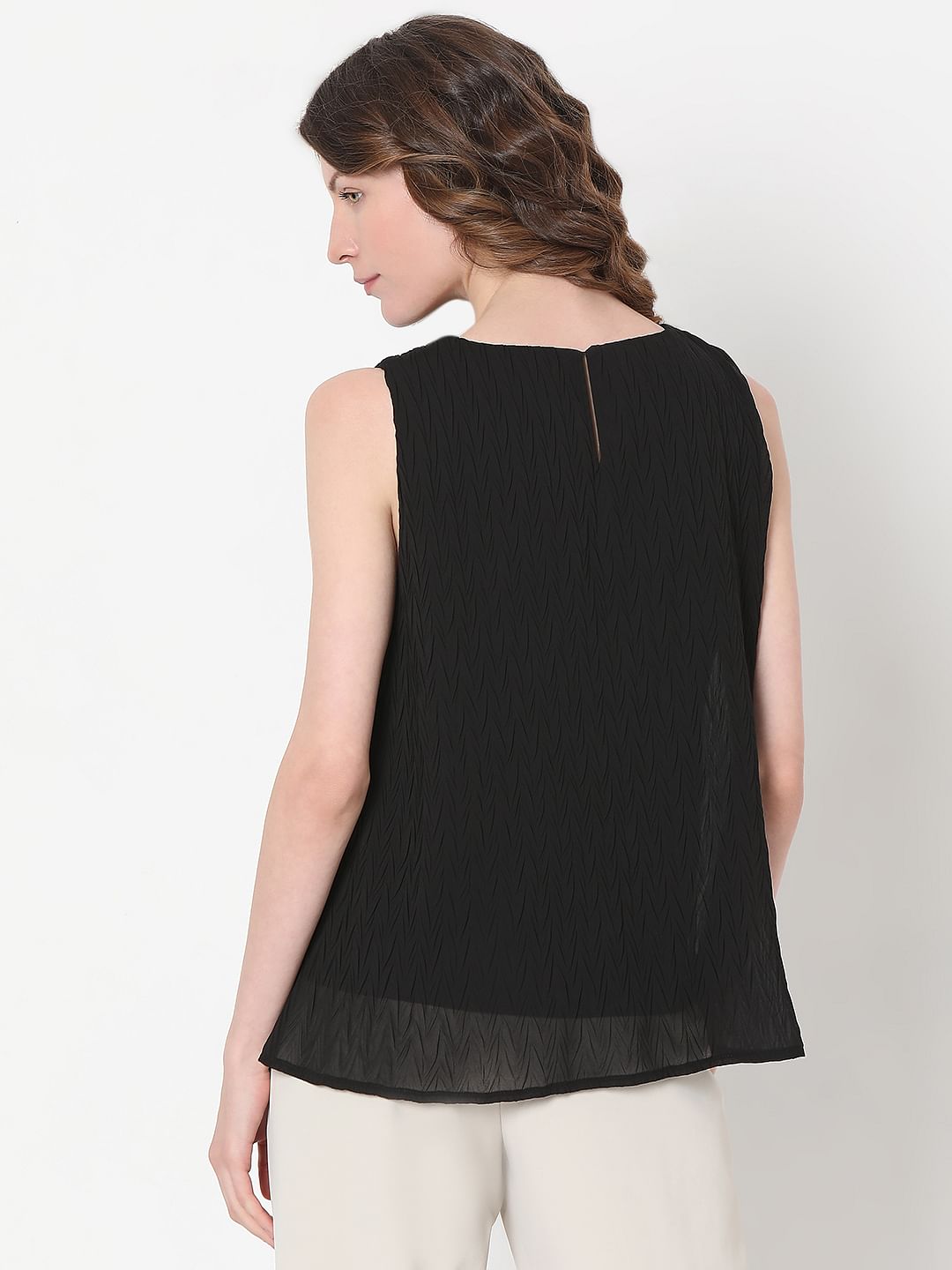 Black Textured Sleeveless Top