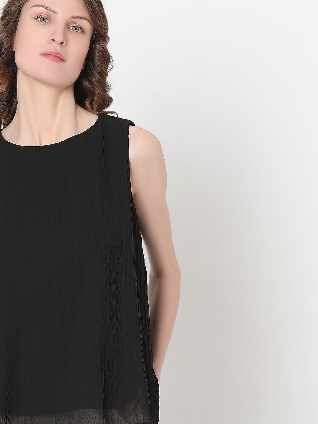 Black Textured Sleeveless Top