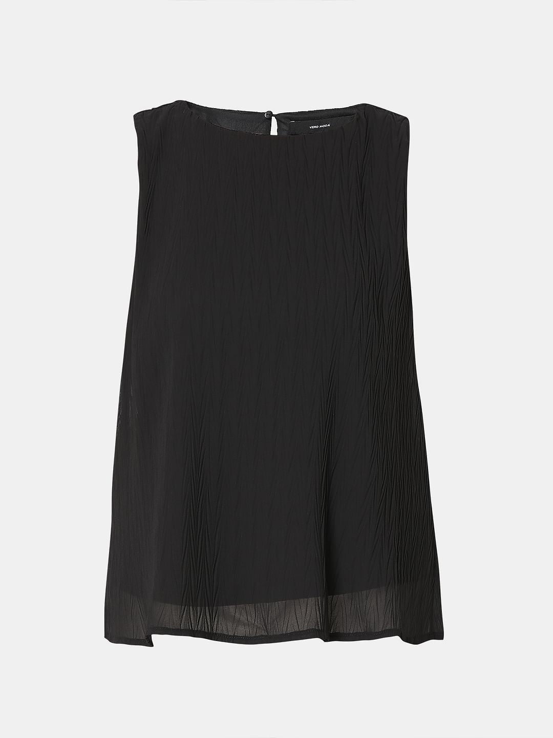 Black Textured Sleeveless Top