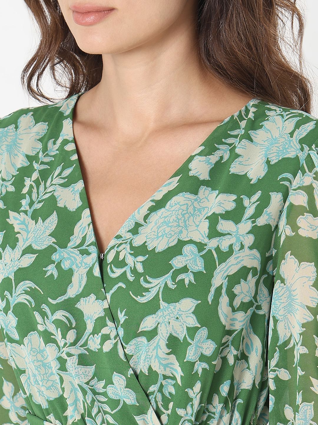 Green Floral Print Midi Dress