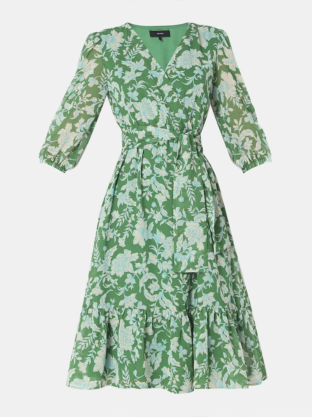 Green Floral Print Midi Dress