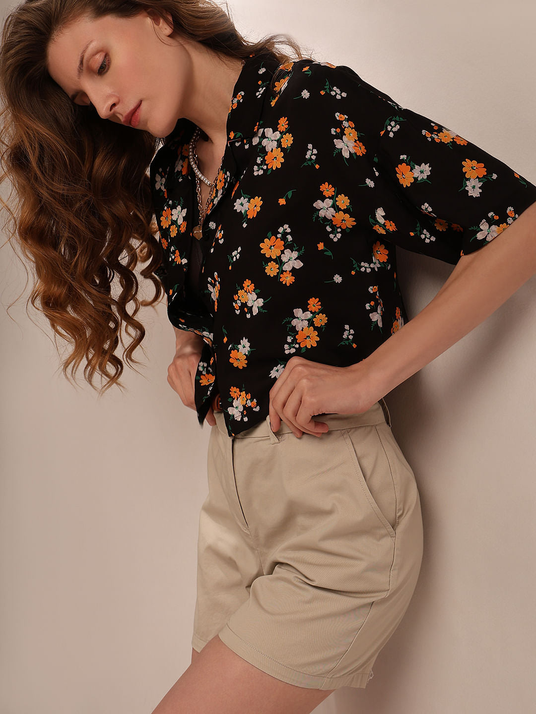 Black Floral Print Shirt