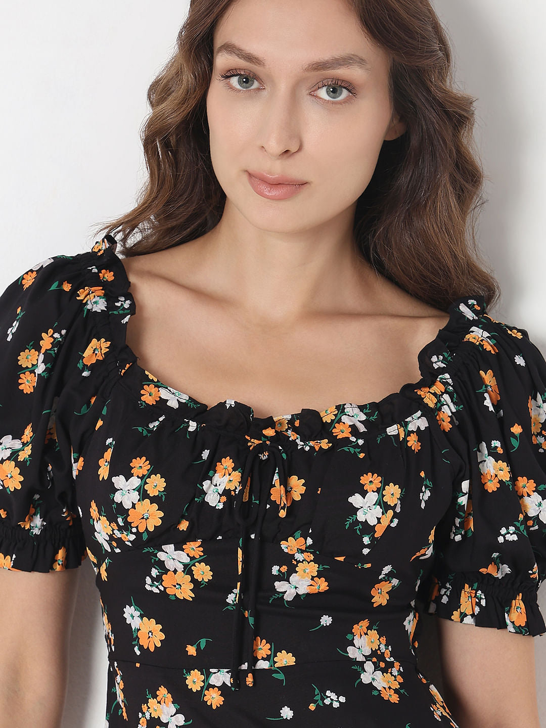 Black Floral Print Mini Dress