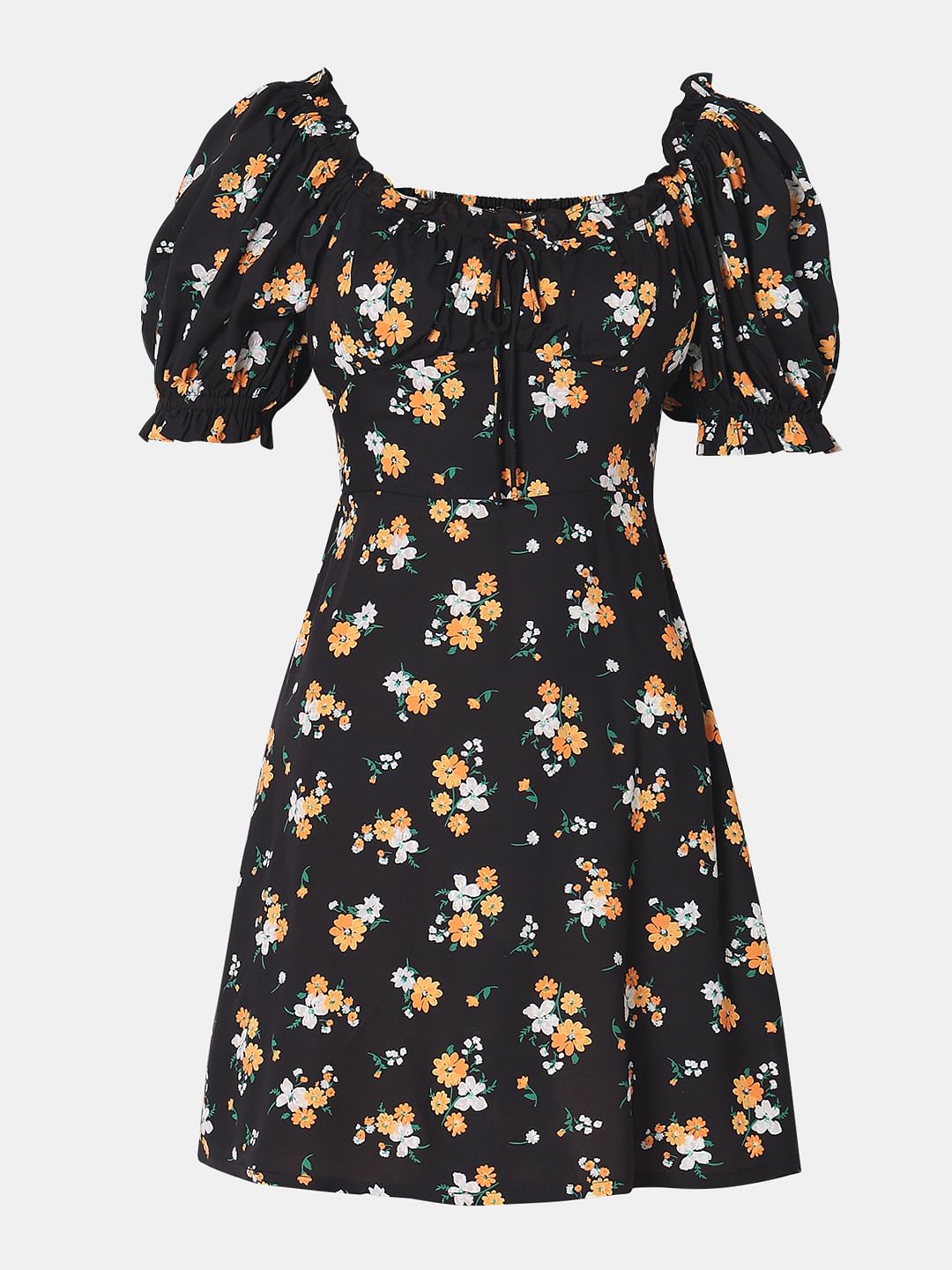 Black Floral Print Mini Dress