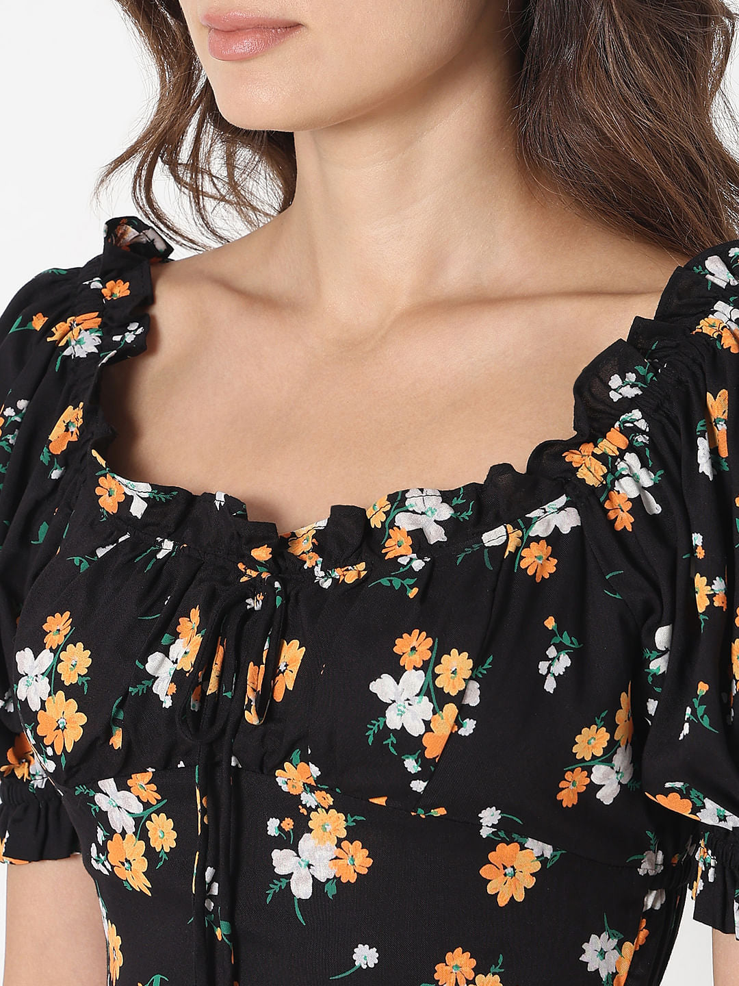 Black Floral Print Mini Dress