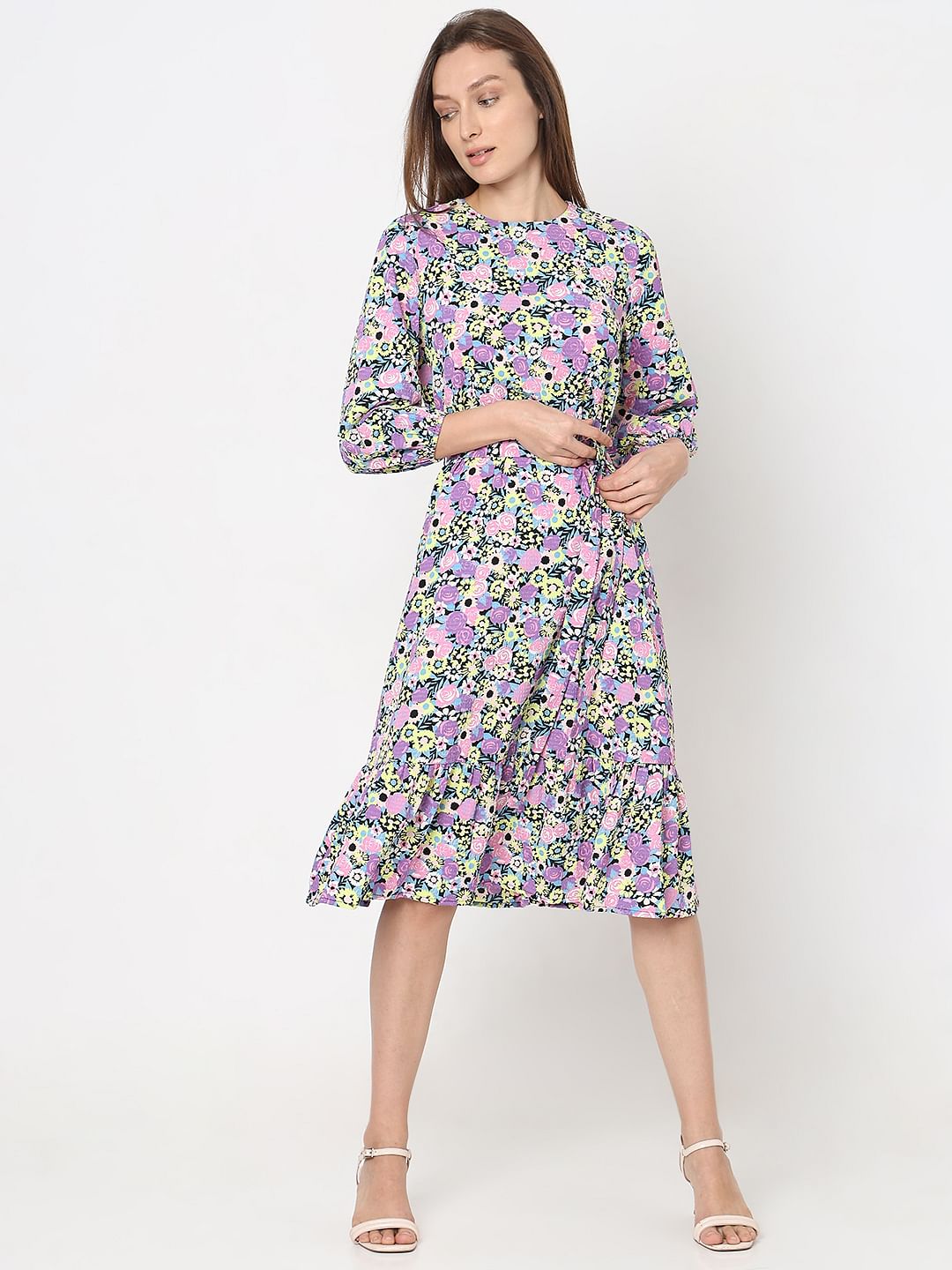 Purple Floral Fit & Flare Dress