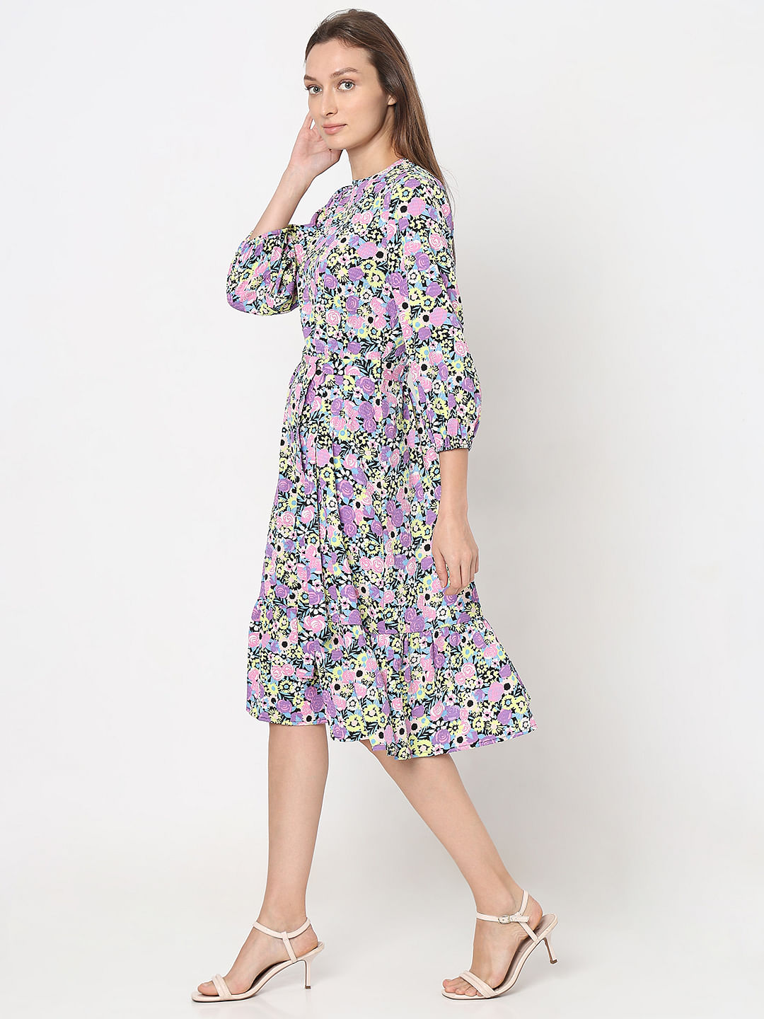 Purple Floral Fit & Flare Dress