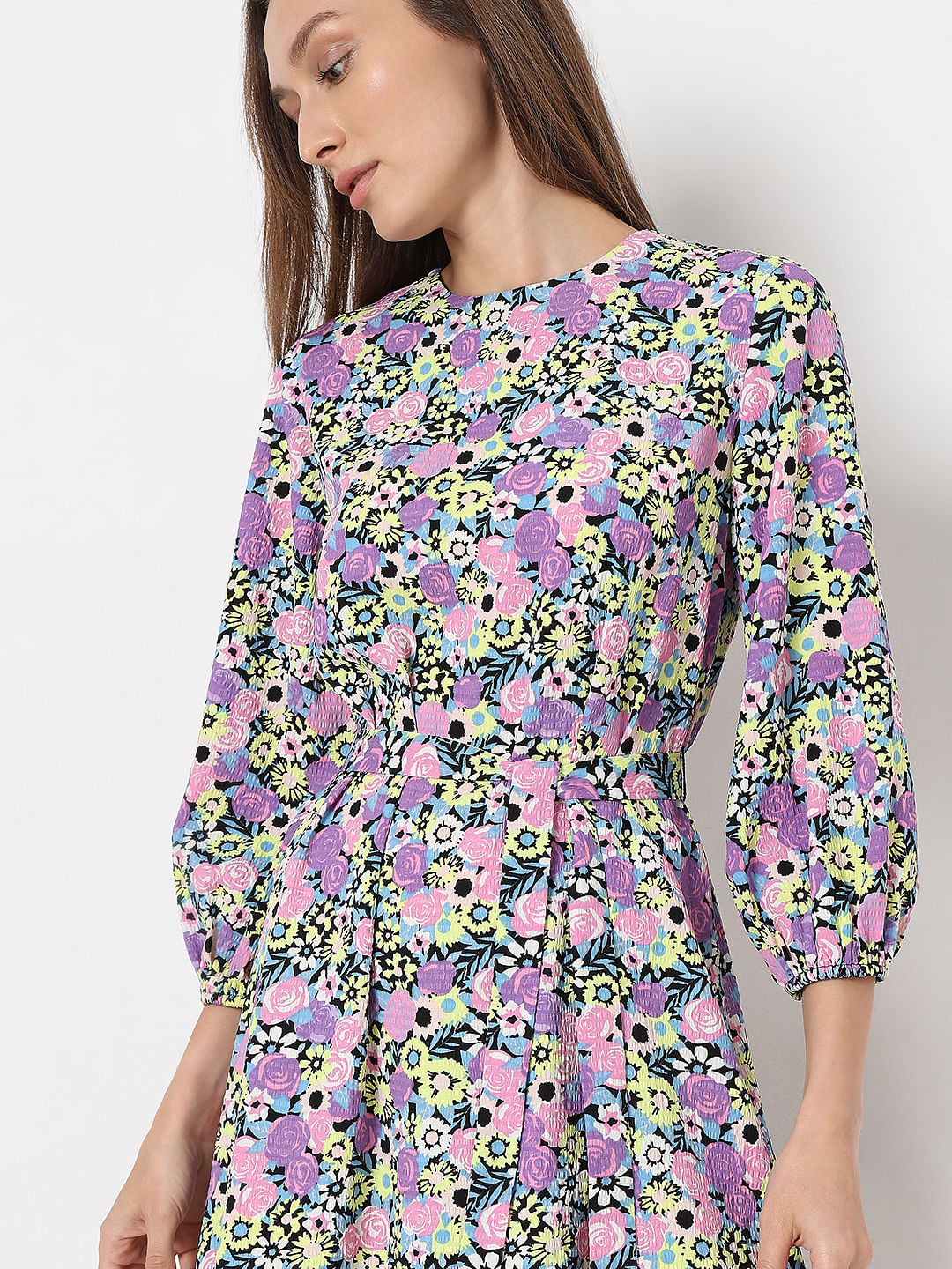 Purple Floral Fit & Flare Dress