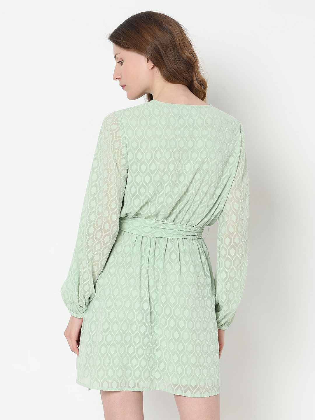 Green Textured Wrap Dress