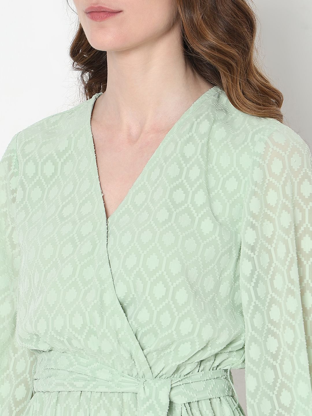 Green Textured Wrap Dress