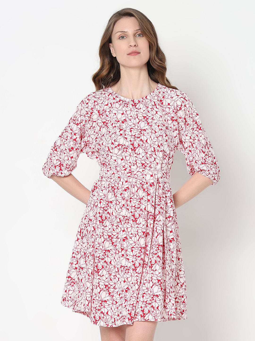 White & Red Floral Dress
