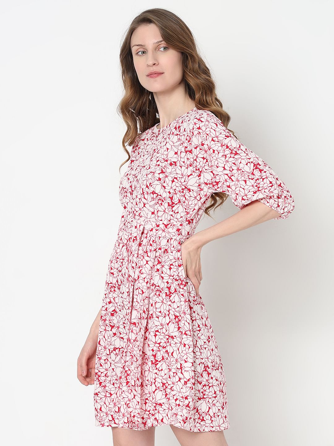 White & Red Floral Dress
