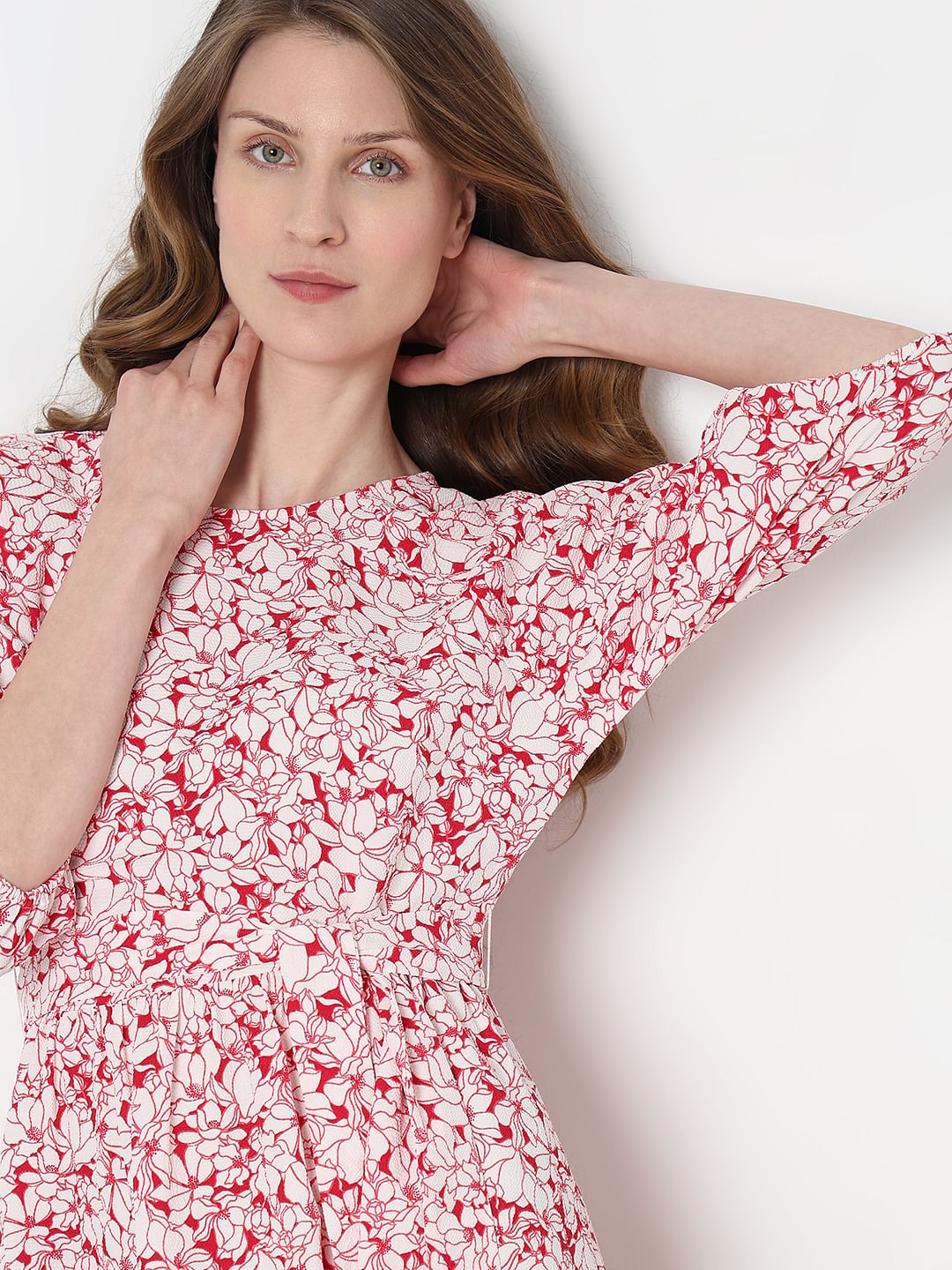 White & Red Floral Dress
