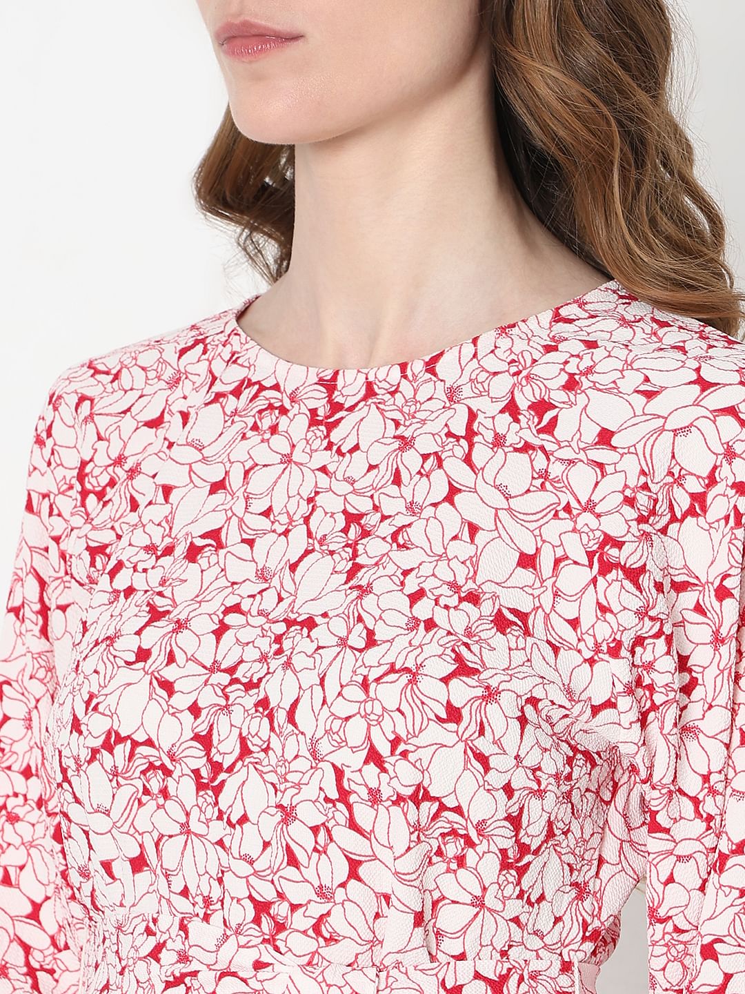 White & Red Floral Dress