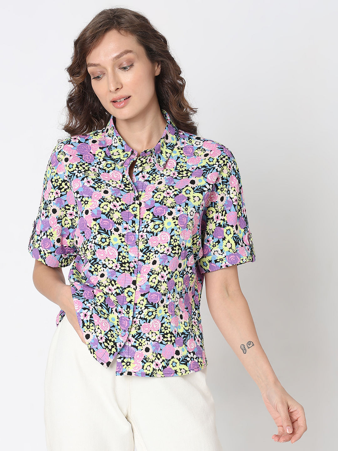 Purple Floral Print Shirt