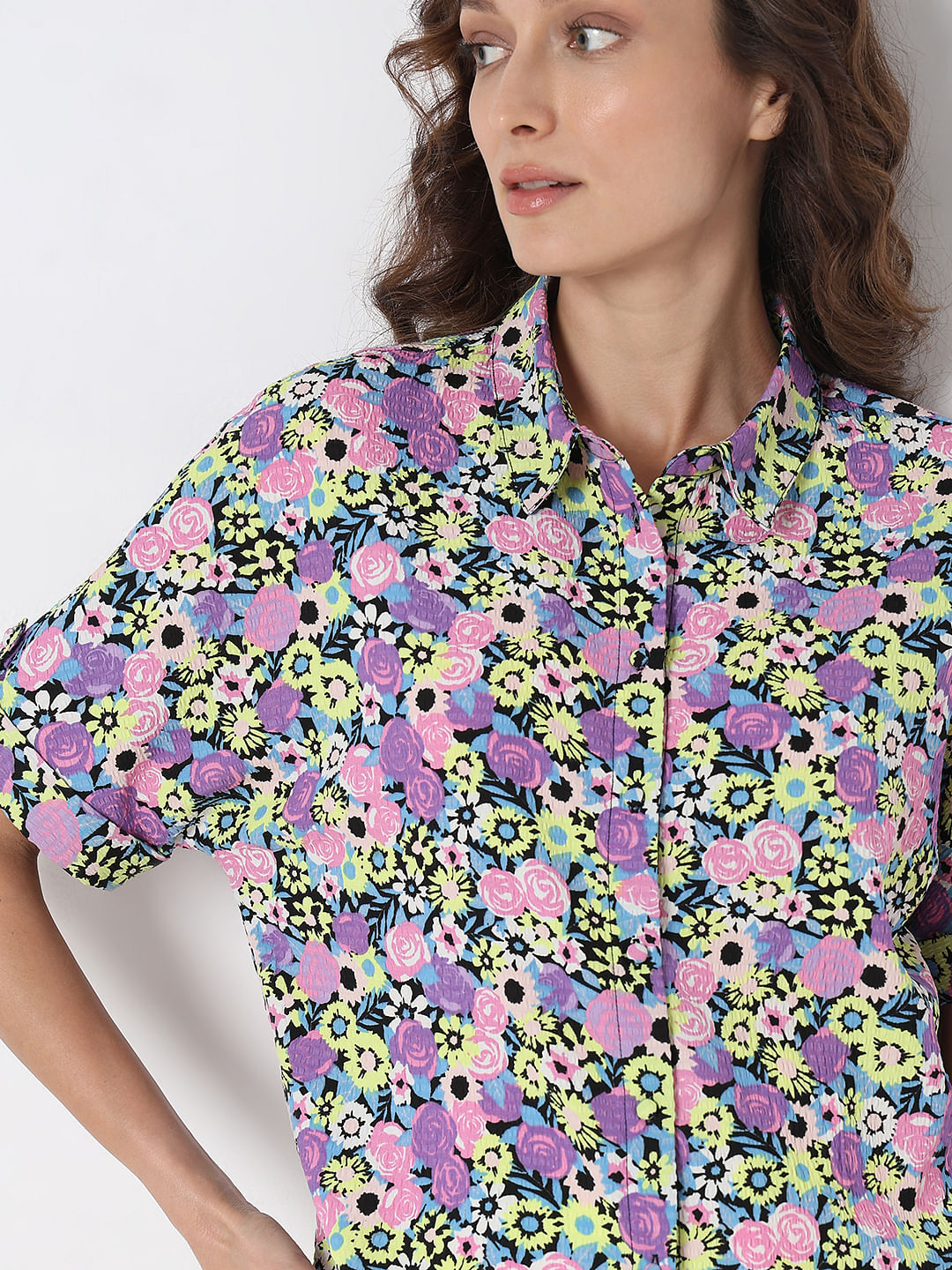 Purple Floral Print Shirt