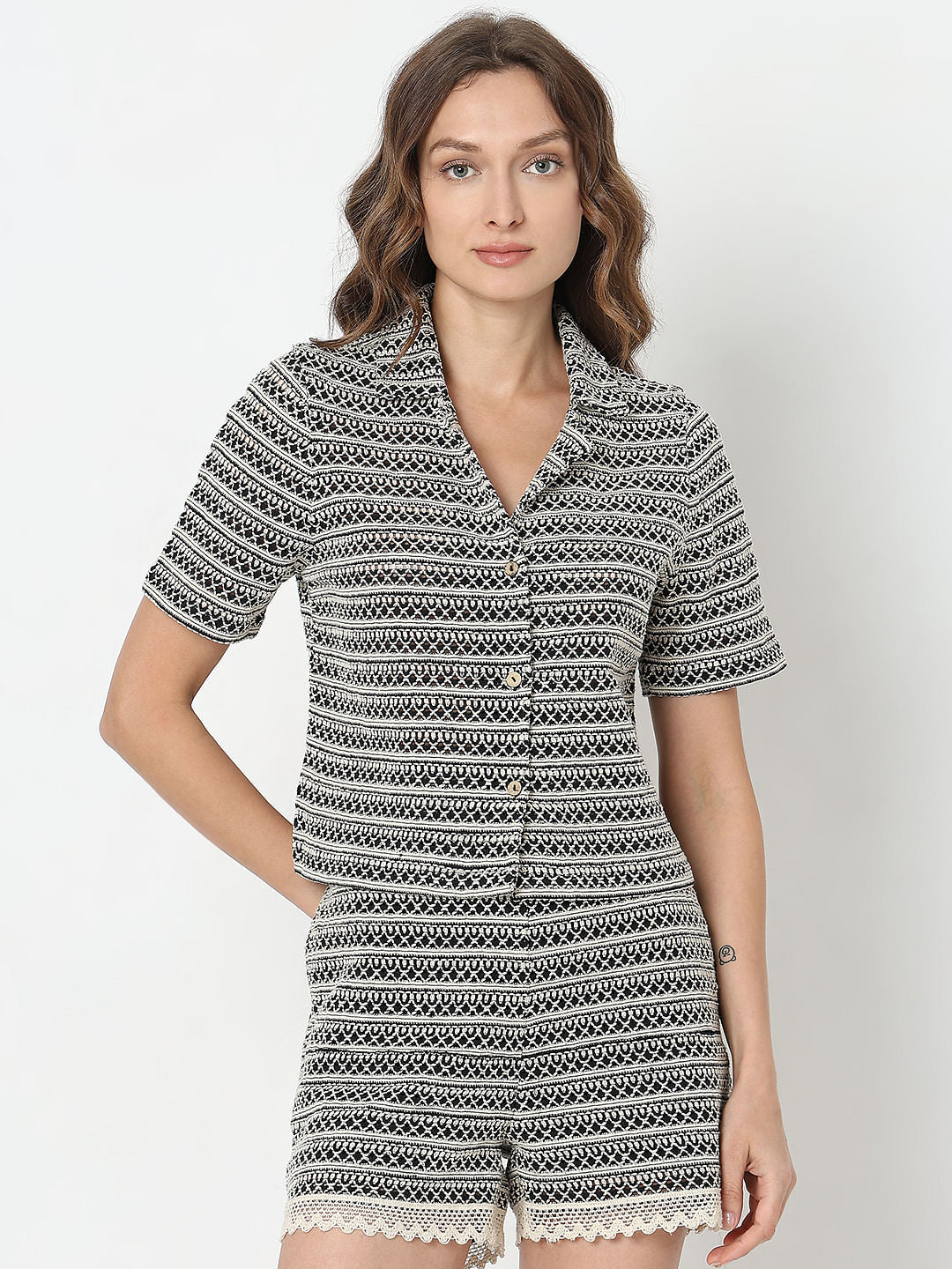 Black Textured Co-Ord Set Shirt