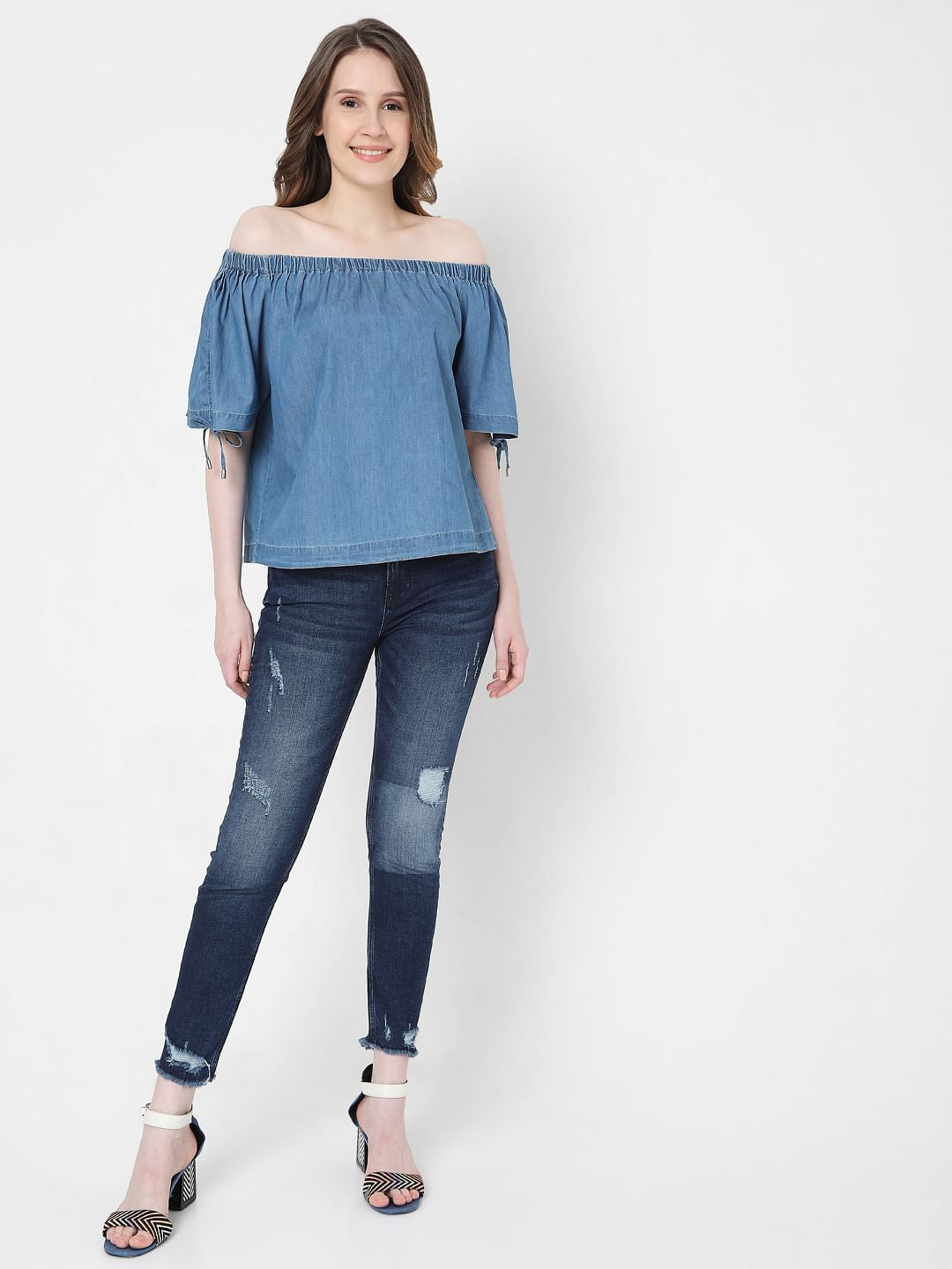 Blue Denim Off-Shoulder Top