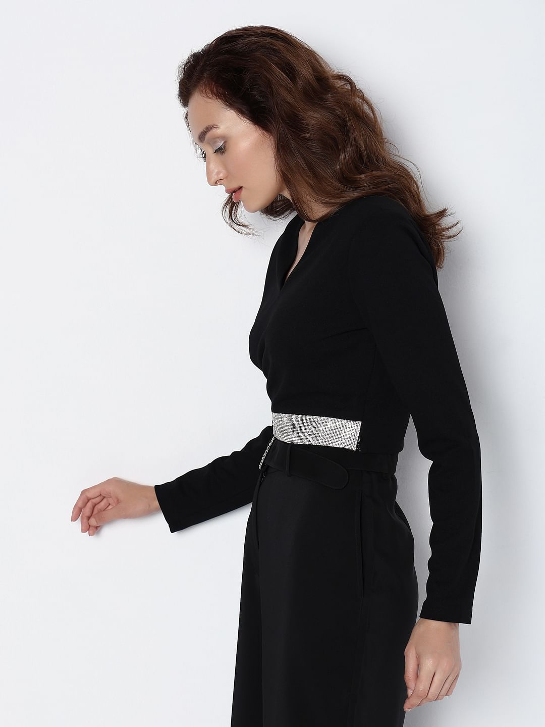 Marquee Black Diamante Band Crop Top