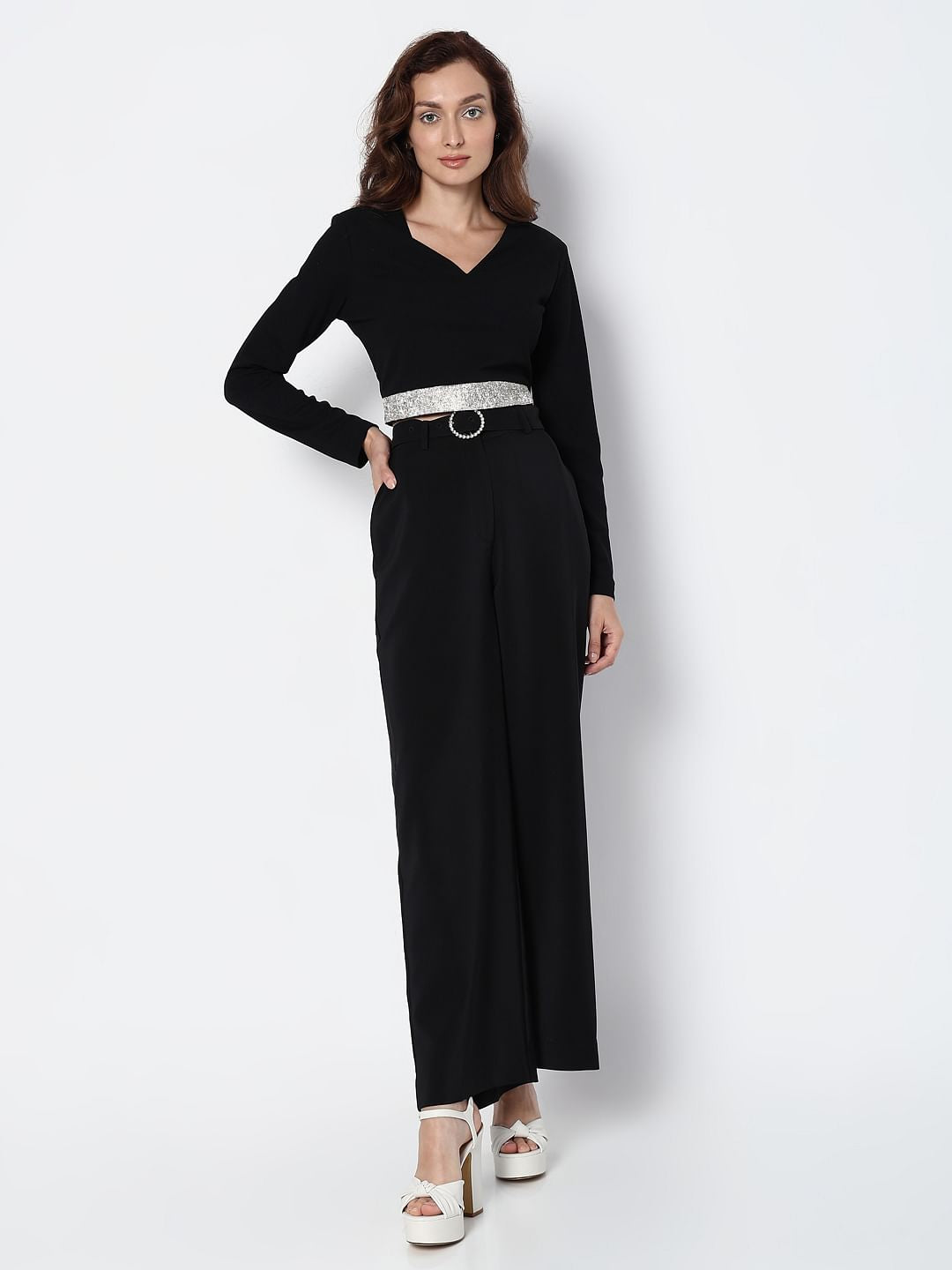 Marquee Black Diamante Band Crop Top