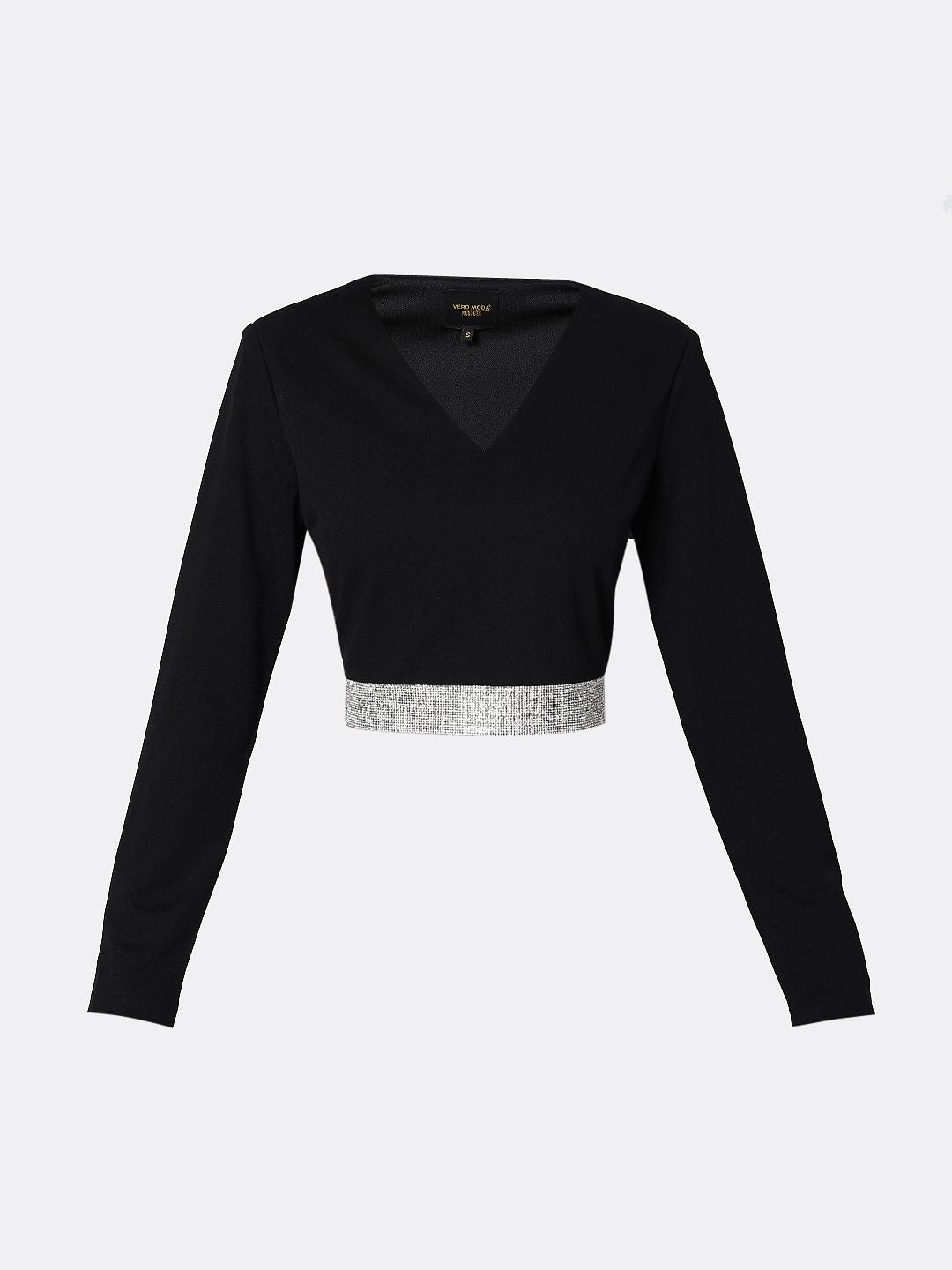 Marquee Black Diamante Band Crop Top