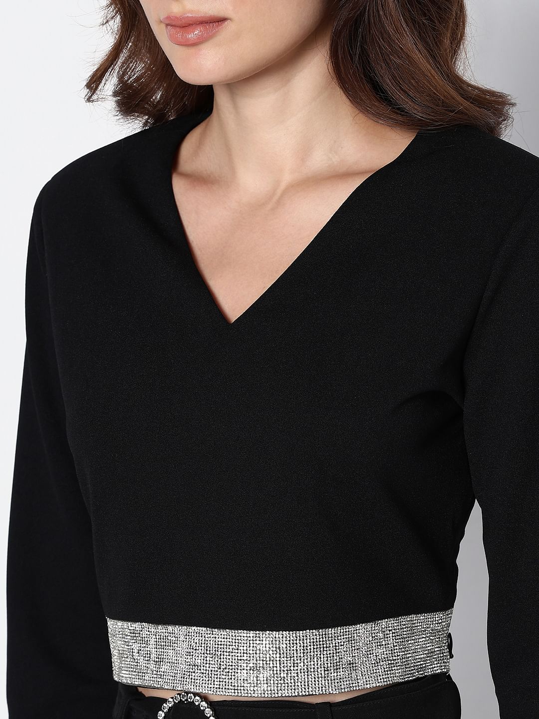 Marquee Black Diamante Band Crop Top