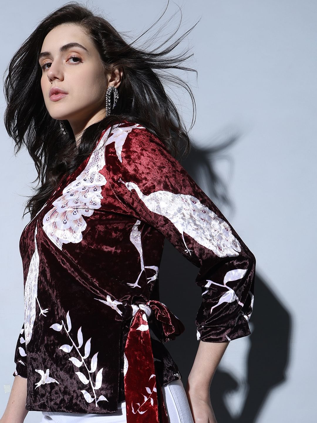 Maroon Printed Wrap Top
