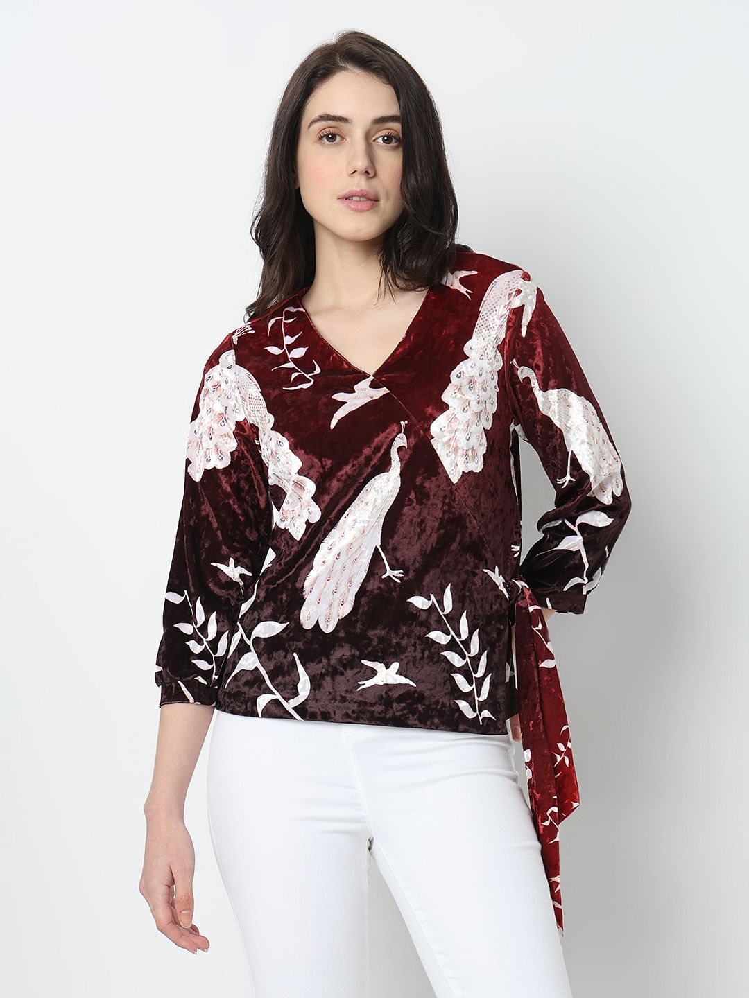 Maroon Printed Wrap Top