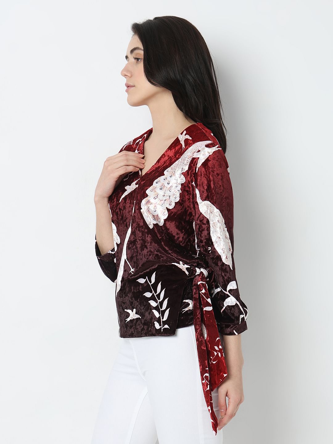 Maroon Printed Wrap Top