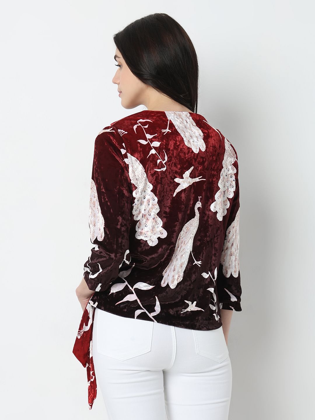 Maroon Printed Wrap Top
