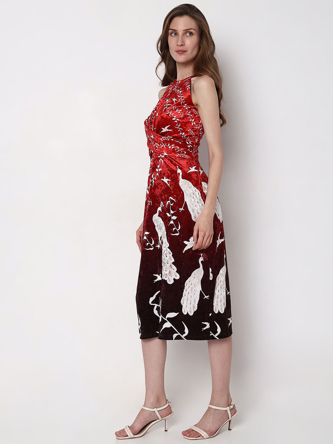 Red Abstract Print Midi Dress