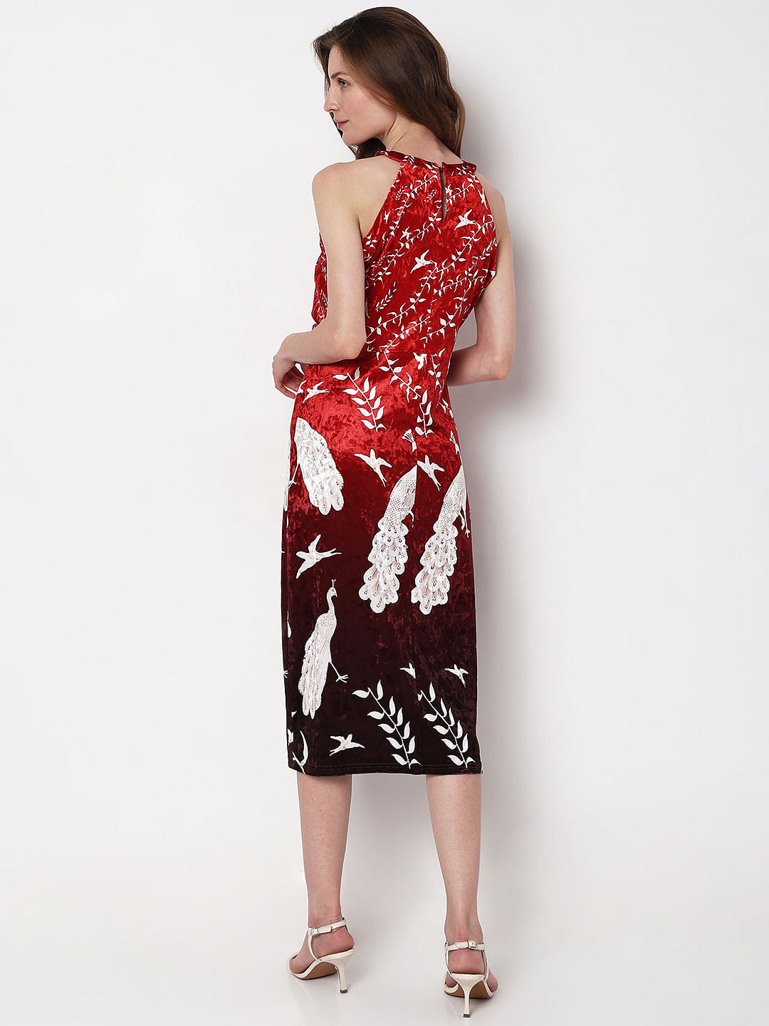 Red Abstract Print Midi Dress