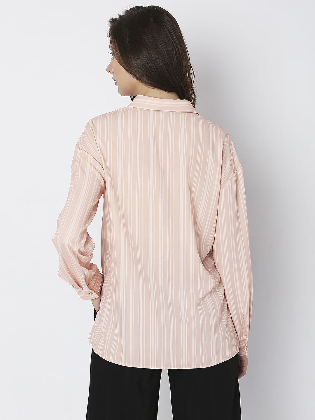 Peach Striped High-Low Shirt