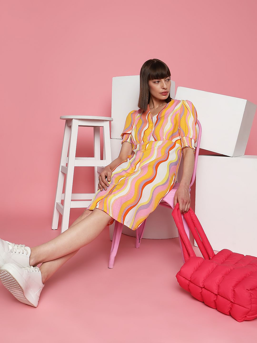 pink abstract mini dress Pink Abstract Print Mini Dress